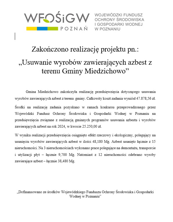 Zakończenie projektu azbest