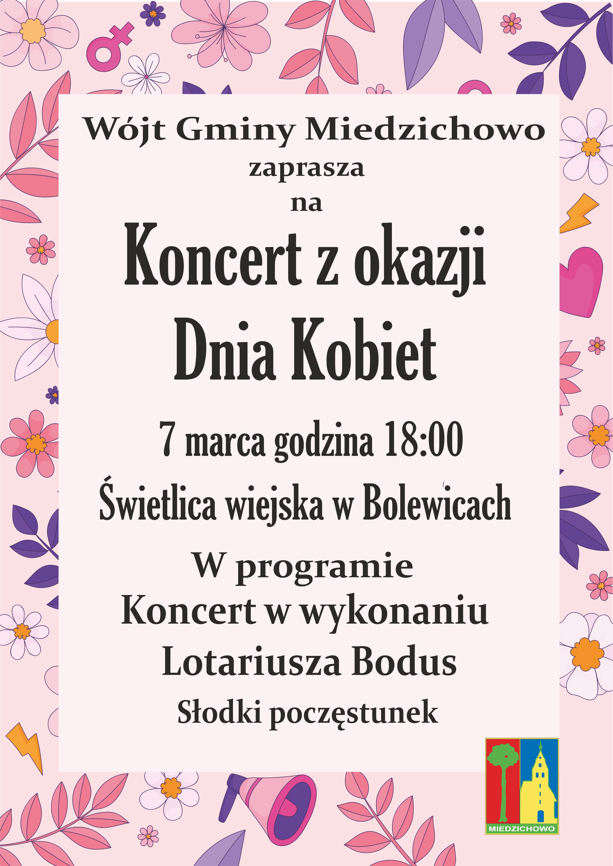 Koncert z&nbsp;okazji dnia kobiet 7 marca o&nbsp;18 w&nbsp;Bolewicach.