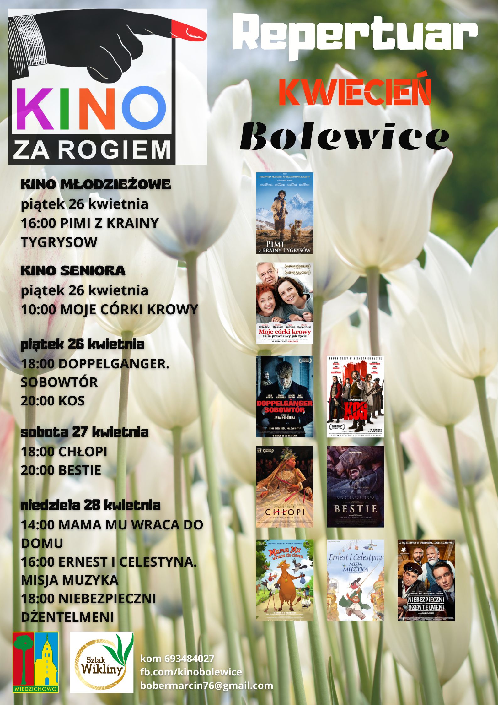 plakat kina za rogiem w bolewicach. na plakacie znajdują się wykazy filmów, które będą wyświetlane podczas seansu.