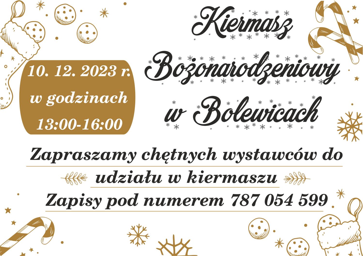 Zaprosze wystawców na kiermasz bożonarodzeniowy w bolewichach.