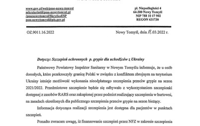 Zdjęcie do Szczepienie przeciw grypie os&oacute;b przybyłych do Polski w związku z konfliktem zbrojnym na Ukrainie