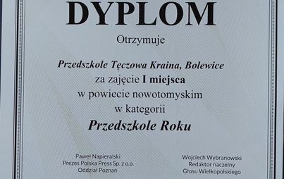 Zdjęcie do Przedszkole Tęczowa Kraina - Bolewice zajeła I miejsce  w Przedszkole Roku w powiecie nowotomyskim