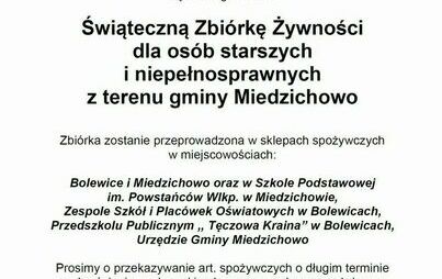 Zdjęcie do ŚWIĄTECZNA ZBI&Oacute;RKA ŻYWNOŚCI DLA OS&Oacute;B STARSZYCH I NIEPEŁNOSPRAWNYCH Z TERENU GMINY MIEDZICHOWO