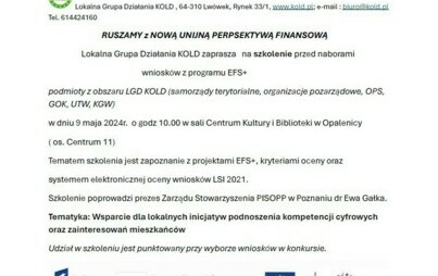 Zdjęcie do RUSZAMY z NOWĄ UNIJNĄ PERPSEKTYWĄ FINANSOWĄ - LGD KOLD zaprasza na szkolenie przed naborami wniosk&oacute;w z programu EFS+