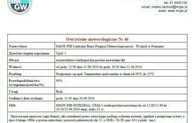 Zdjęcie do OSTRZEŻENIE METEOROLOGICZBE - UPAŁ!