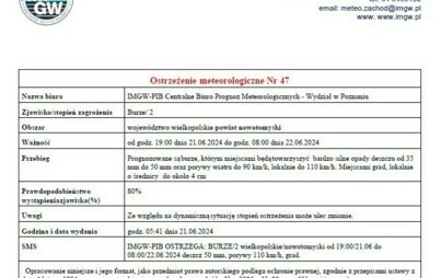 Zdjęcie do OSTRZEŻENIE METEOROLOGICZBE - BURZE!