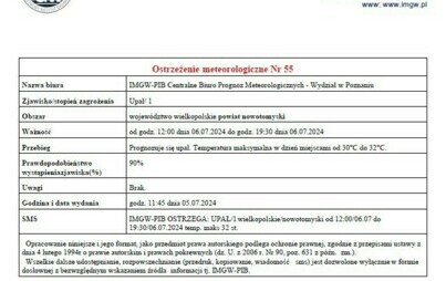 Zdjęcie do Ostrzeżenie meteorologiczne - UPAŁ!