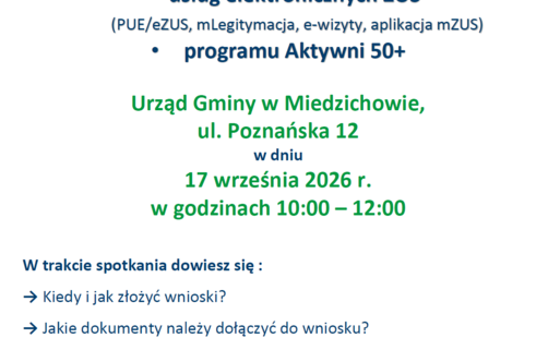 Zdjęcie do Spotkanie z ekspertem z ZUS 17.09.2026 r. Urząd Gminy Miedzichowo