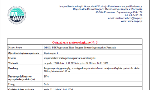 Zdjęcie do Ostrzeżenie meteorologiczne