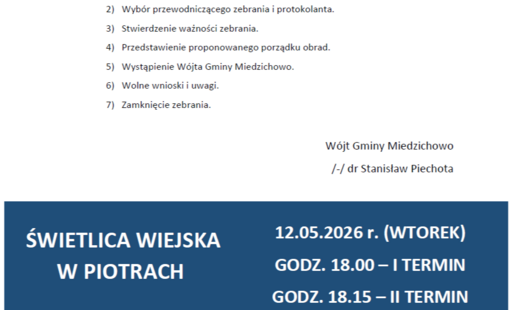 Zdjęcie do UWAGA zebranie wiejskie w Piotrach.