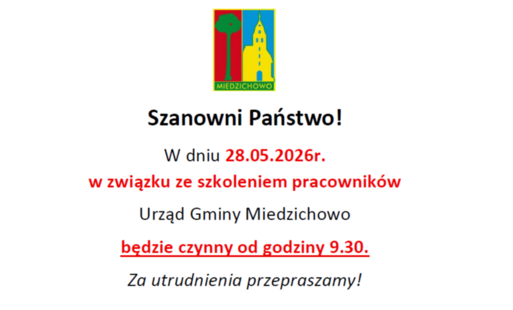 Zdjęcie do Zmiana godzin pracy Urzędu Gminy 28.05.2026r.