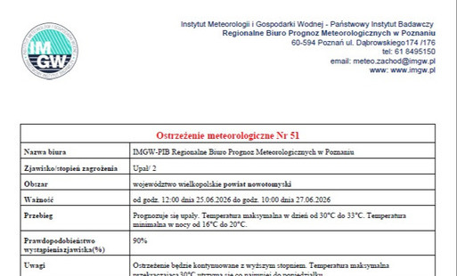 Zdjęcie do Ostrzeżenie meteorologiczne