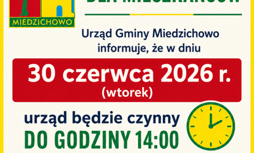 Zdjęcie do Zmiana godzin pracy Urzędu Gminy 30.06.2026r.