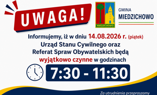 Zdjęcie do Urząd Stanu Cywilnego i Spraw Obywatelskich będzie czynny kr&oacute;cej!